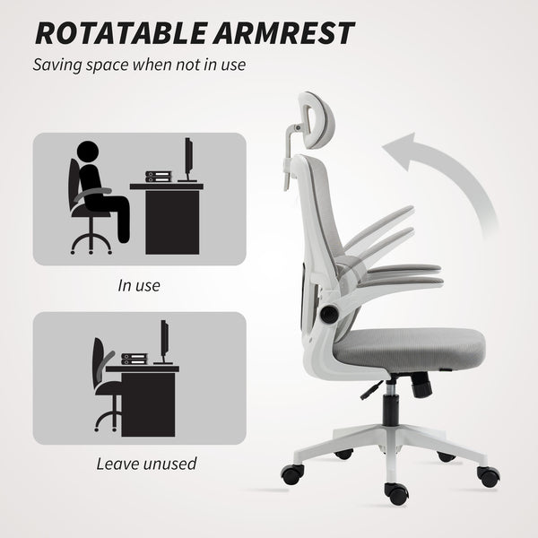 Bürostuhl ergonomisch höhenverstellbar mit Kopfstütze grau