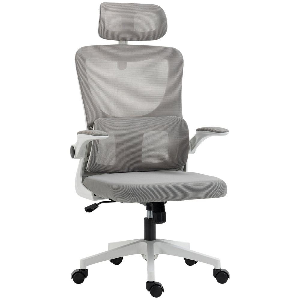 Bürostuhl ergonomisch höhenverstellbar mit Kopfstütze grau