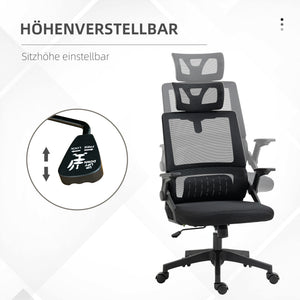 Bürostuhl ergonomisch höhenverstellbar mit Kopfstütze schwarz