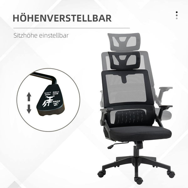 Bürostuhl ergonomisch höhenverstellbar mit Kopfstütze schwarz