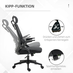 Bürostuhl ergonomisch höhenverstellbar mit Kopfstütze schwarz