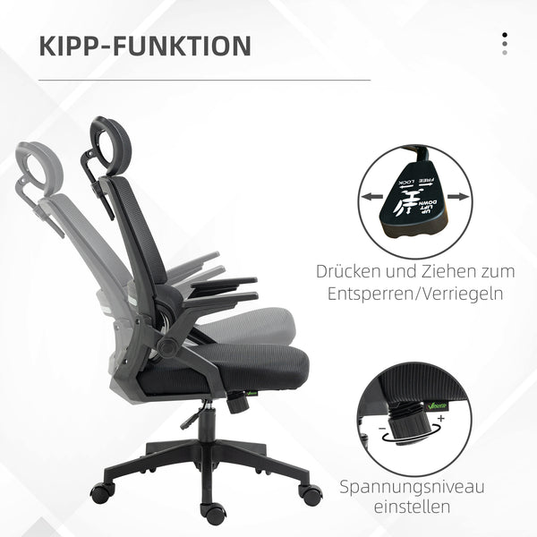 Bürostuhl ergonomisch höhenverstellbar mit Kopfstütze schwarz
