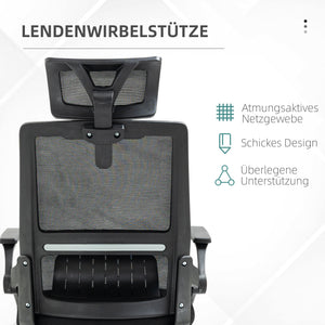 Bürostuhl ergonomisch höhenverstellbar mit Kopfstütze schwarz