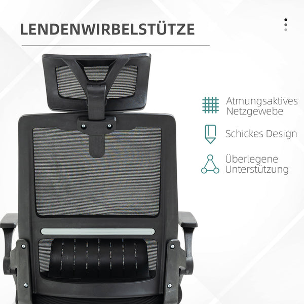 Bürostuhl ergonomisch höhenverstellbar mit Kopfstütze schwarz