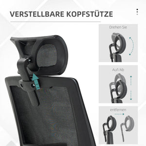Bürostuhl ergonomisch höhenverstellbar mit Kopfstütze schwarz