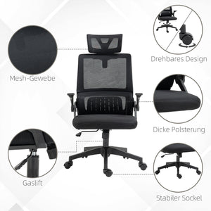 Bürostuhl ergonomisch höhenverstellbar mit Kopfstütze schwarz