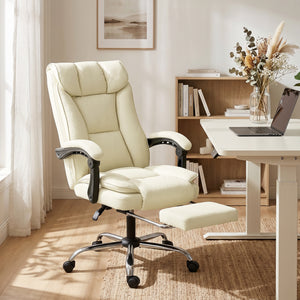 Bürostuhl ergonomisch mit Fussstütze Kunstleder beige schwarz