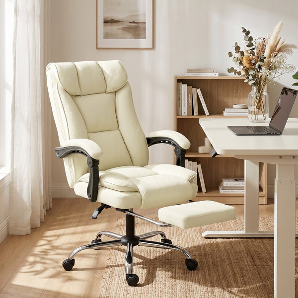 Bürostuhl ergonomisch mit Fussstütze Kunstleder beige schwarz