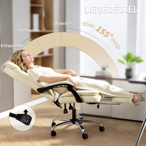Bürostuhl ergonomisch mit Fussstütze Kunstleder beige schwarz