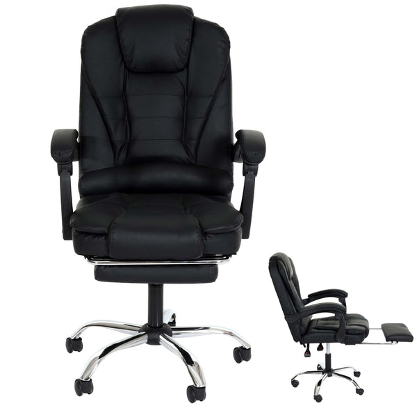 Ergonomischer Bürostuhl mit Fussstütze, Kunstleder, Schwarz