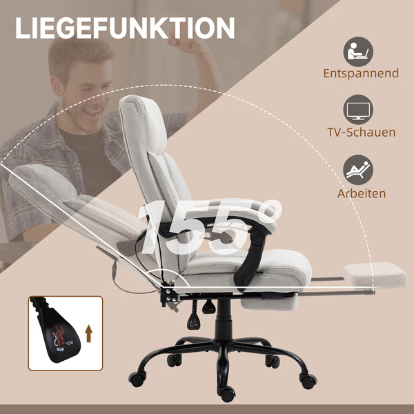 Bürostuhl mit Massagefunktion & Fussstütze Hellgrau