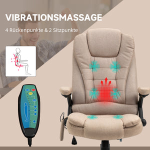 Bürostuhl mit Vibrationsmassage Heiz- & Liegefunktion ergonomisch Braun