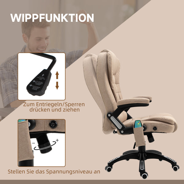 Bürostuhl mit Vibrationsmassage Heiz- & Liegefunktion ergonomisch Braun