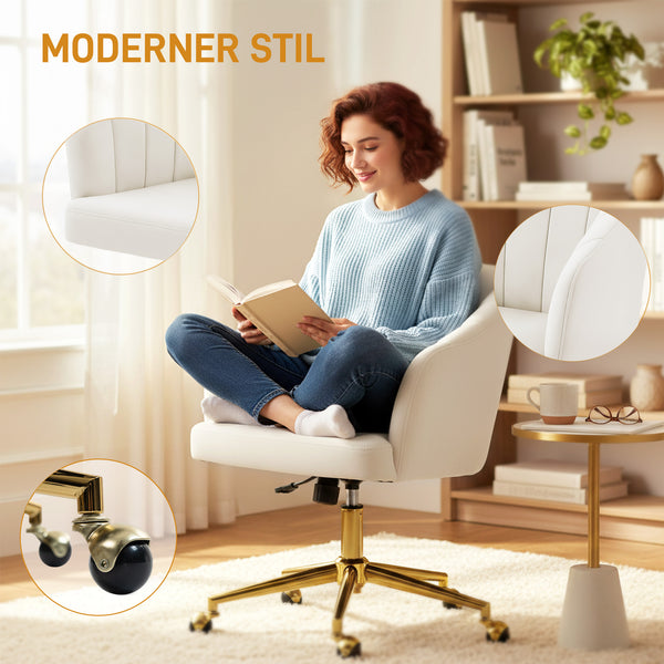 Bürostuhl höhenverstellbar rollbar Samtoptik cremeweiss