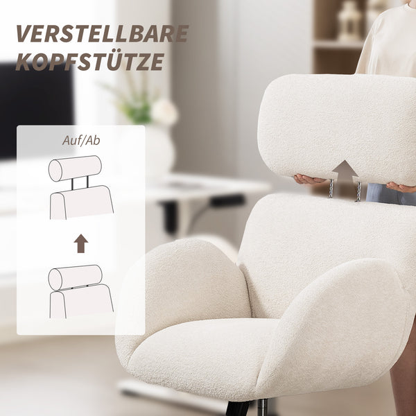 Bürostuhl höhenverstellbar Stoffbezug Samtoptik cremeweiss