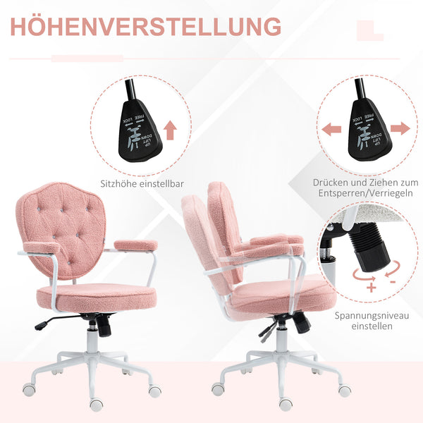 Bürostuhl Teddybärvlies höhenverstellbar Rosa