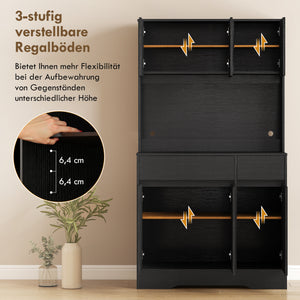 Buffetschrank mit Arbeitsplatte und Regalen schwarz
