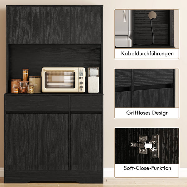 Buffetschrank mit Arbeitsplatte und Regalen schwarz
