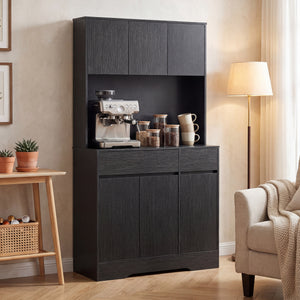 Buffetschrank mit Arbeitsplatte und Regalen schwarz