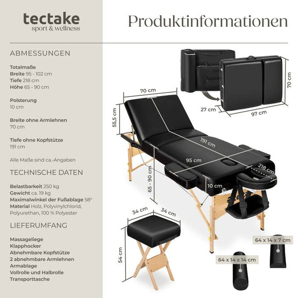 3 Zonen Massageliege-Set schwarz