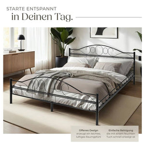 Metallbett mit Lattenrost im romantischen Design schwarz/schwarz 200 x 140 cm