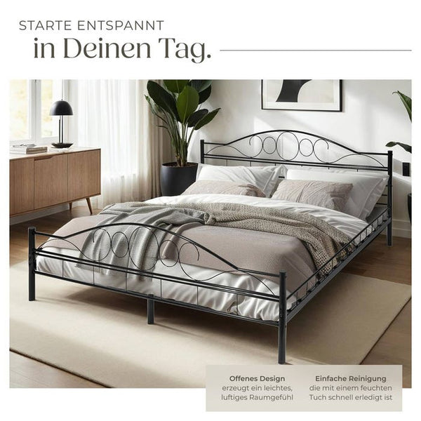 Metallbett mit Lattenrost im romantischen Design schwarz/schwarz 200 x 140 cm