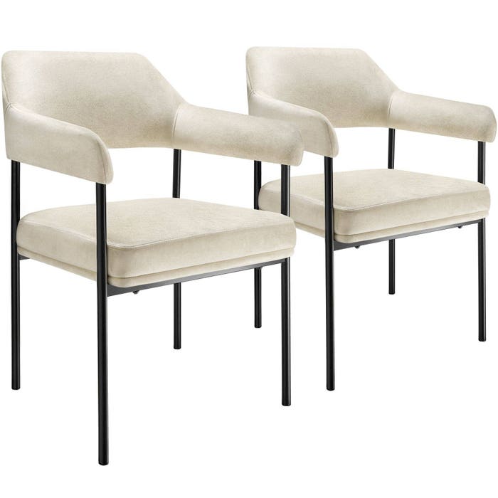 Ensemble 2 pièces de fauteuil Doé aspect velours blanc cassé