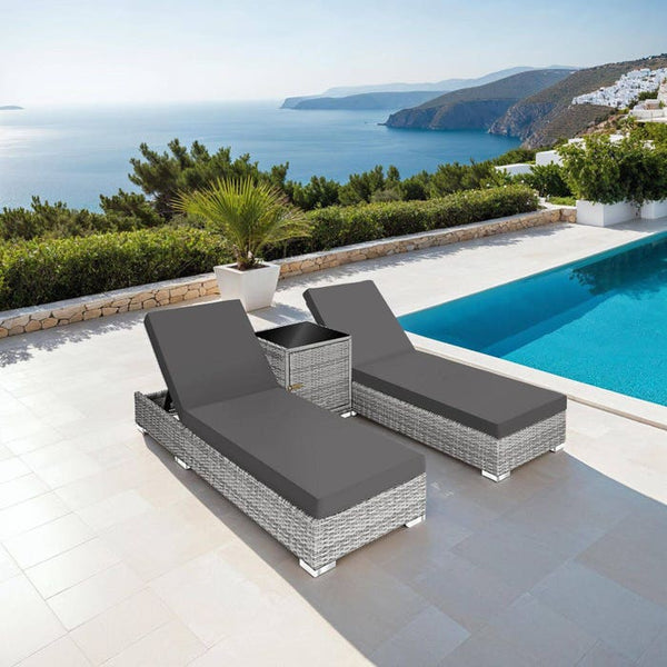 2er Set Aluminium Rattan Sonnenliegen hellgrau