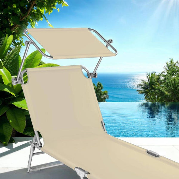Gartenliege 4-stufig mit Kopfpolster, beige