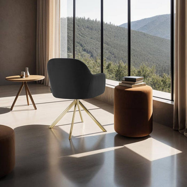 Samt-Drehstuhl Lona schwarz/gold pro Stück