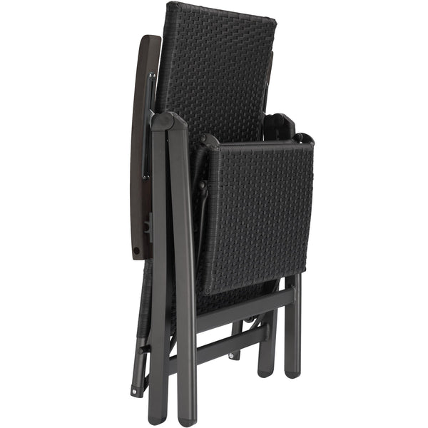 Rattanstuhl Brisbane klappbar mit Aluminiumgestell und Fussablage schwarz