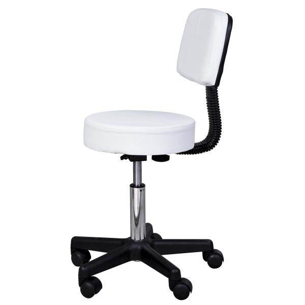 Rollhocker Höhenverstellbarer Arbeitshocker mit Lehne Weiss