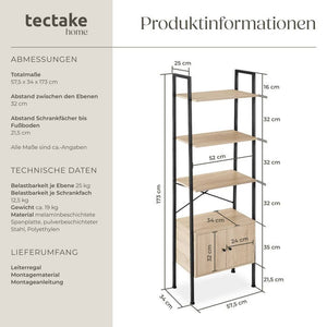 Leiterregal Brentwood Industrial Holz hell, Eiche Sonoma