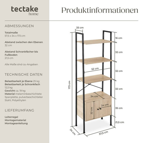 Leiterregal Brentwood Industrial Holz hell, Eiche Sonoma