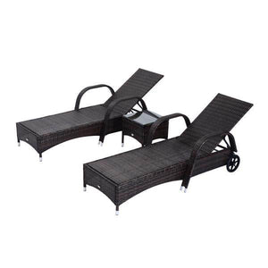 Sonnenliege Tisch 3er Set Gartenmöbel Polyrattan Braun