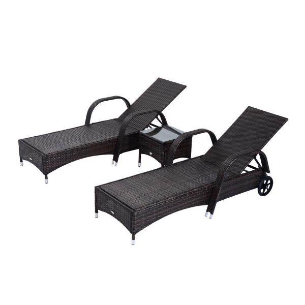 Sonnenliege Tisch 3er Set Gartenmöbel Polyrattan Braun