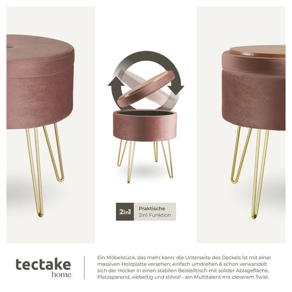 Sitzhocker Ava gepolstert in Samtoptik 300kg mit Stauraum - rosa