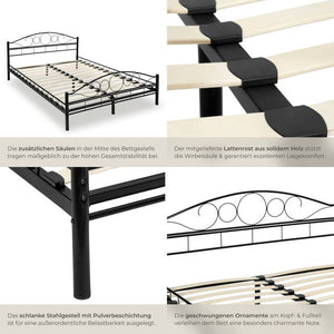 Metallbett mit Lattenrost im romantischen Design schwarz/schwarz 200 x 180 cm