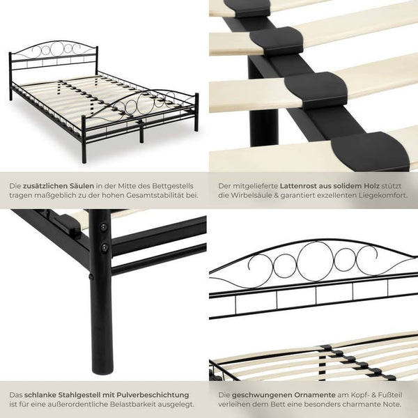 Metallbett mit Lattenrost im romantischen Design schwarz/schwarz 200 x 180 cm