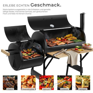 Holzkohlegrill Smoker 2in1 mit Thermometer schwarz