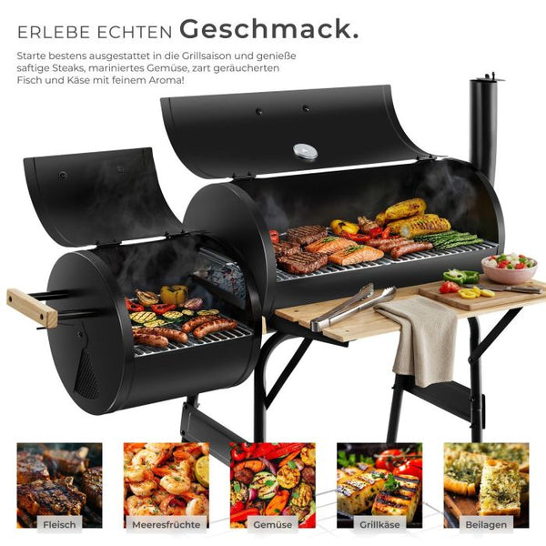 Holzkohlegrill Smoker 2in1 mit Thermometer schwarz