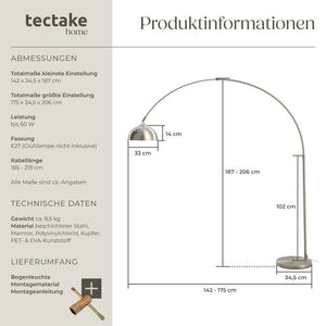 Bogenleuchte Arcus Nickel matt