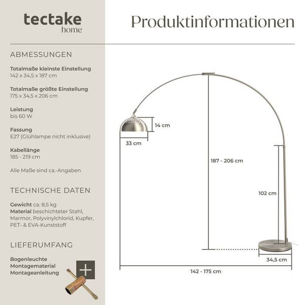 Bogenleuchte Arcus Nickel matt