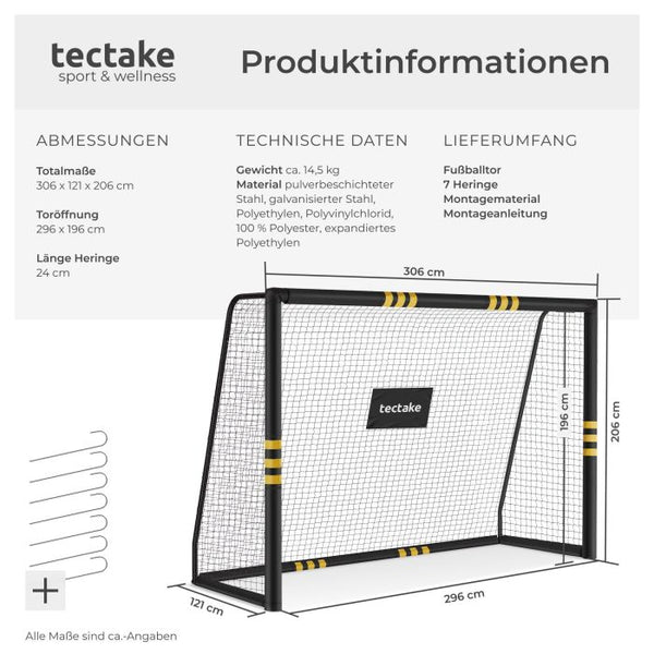 Fussballtor Harry wetterfest schwarz 306 x 121 x 206 cm