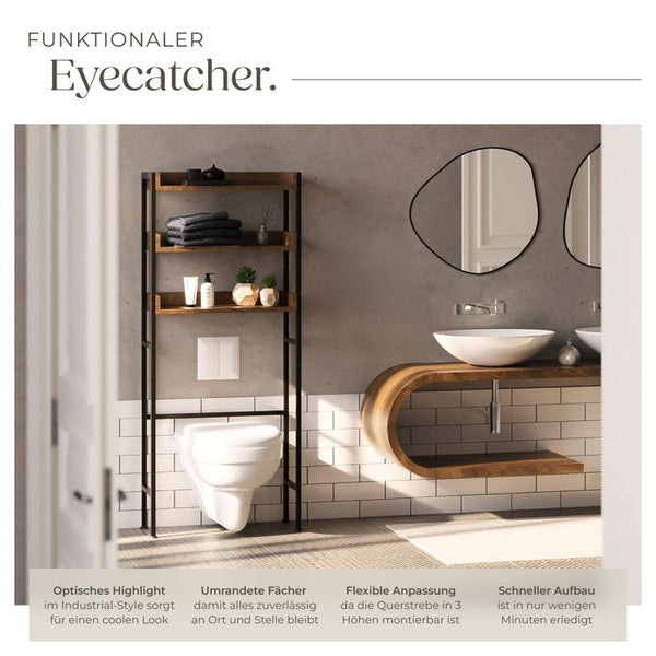 Badezimmerregal Seattle Industrial Holz dunkel, rustikal 67 x 25 x 165,5 cm