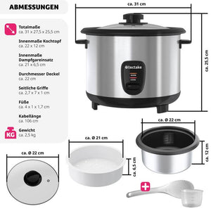 Reiskocher mit Dampfgareinsatz, 1,8 l, Warmhaltefunktion