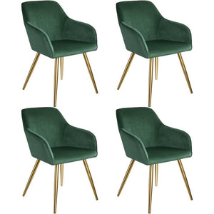 4er Set Stuhl Marilyn Samtoptik, dunkelgrün/gold