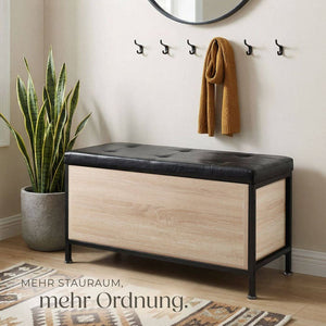 Gepolsterte Sitztruhe Calico 81,5x41,5x50,5cm Industrial Holz hell, Eiche Sonoma