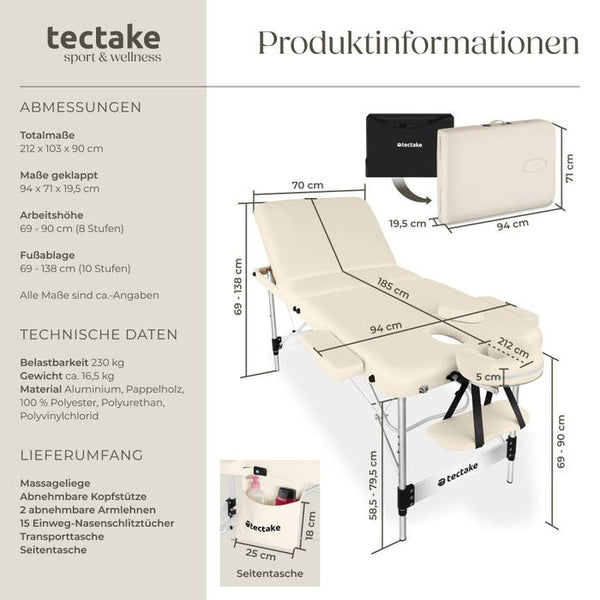 3 Zonen Massageliege Phuket beige