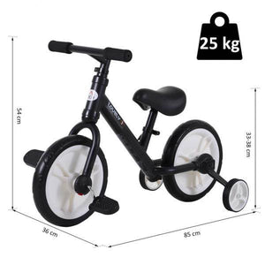 Laufrad Kinderfahrrad Lauflernrad 2-in-1 Stützräder Pedale 2-5 Jahre PP Schwarz